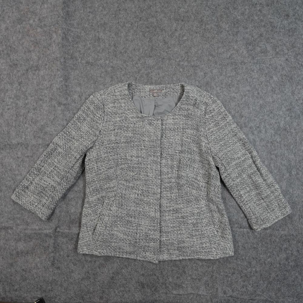 J. Jill Blazer Womens Tweed Lady Jacket‎ Gray Snap Front Crew Neck Old Money